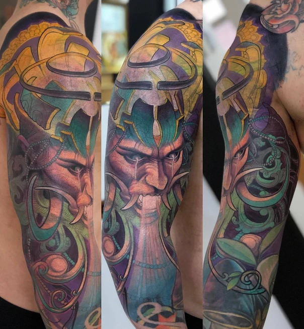 Illustrative Demon, Ornamental tattoo on Full Sleeve