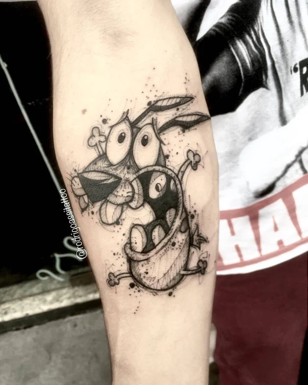 Sketch Cartoon character, Dog tattoo on Forearm