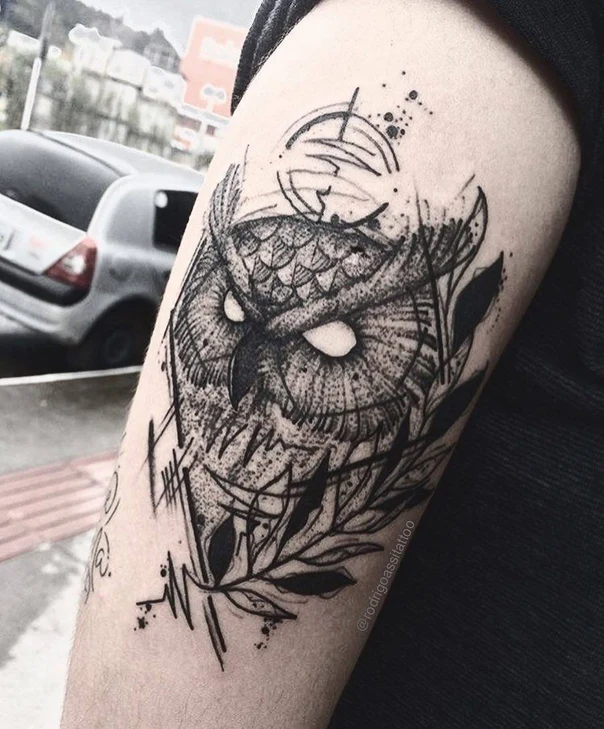 Sketch Owl, Botanic tattoo on Forearm