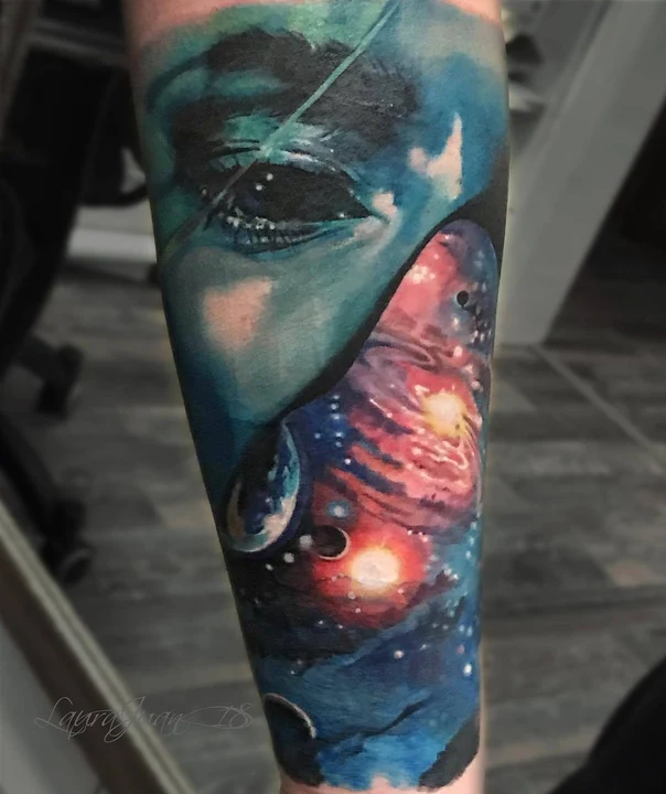 Realism Eye, Galaxy tattoo on Forearm