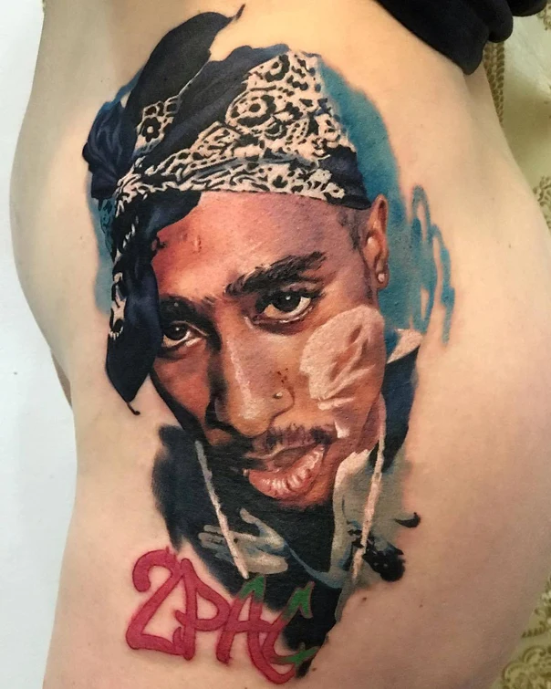 Realism Portrait, Lettering tattoo on Side