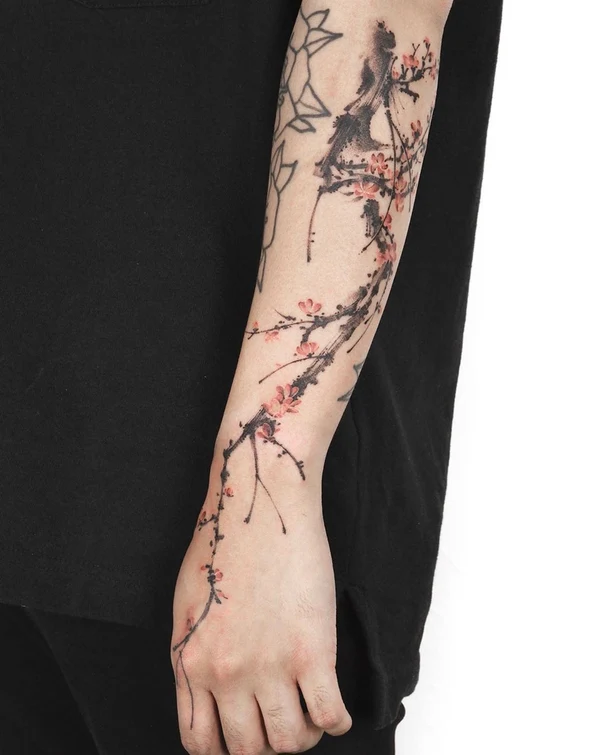 Japanese Cherry blossom, Branch tattoo on Forearm