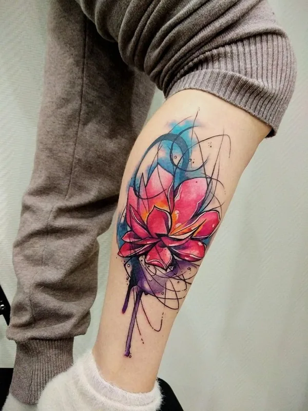 color watercolor tatouage sur calf #34873 | Artiste tatoueur Евгений Шанцев