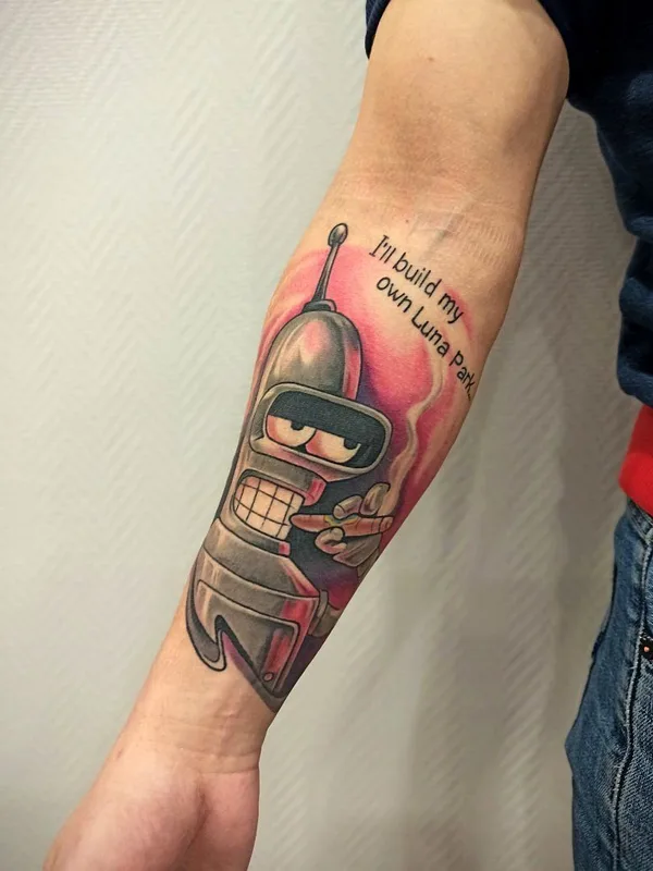 color cartoon tatouage sur forearm #34871 | Artiste tatoueur Евгений Шанцев