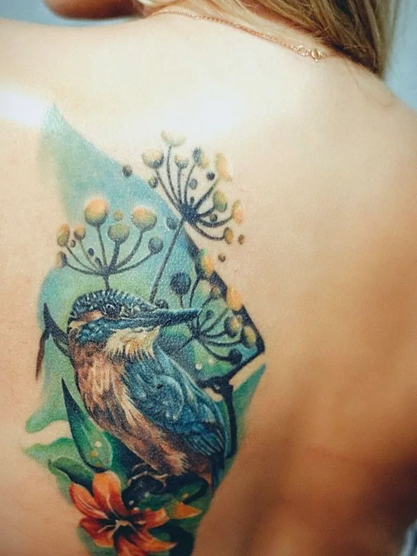 female color illustrative tatouage sur shoulder blade #34874 | Artiste tatoueur Евгений Шанцев