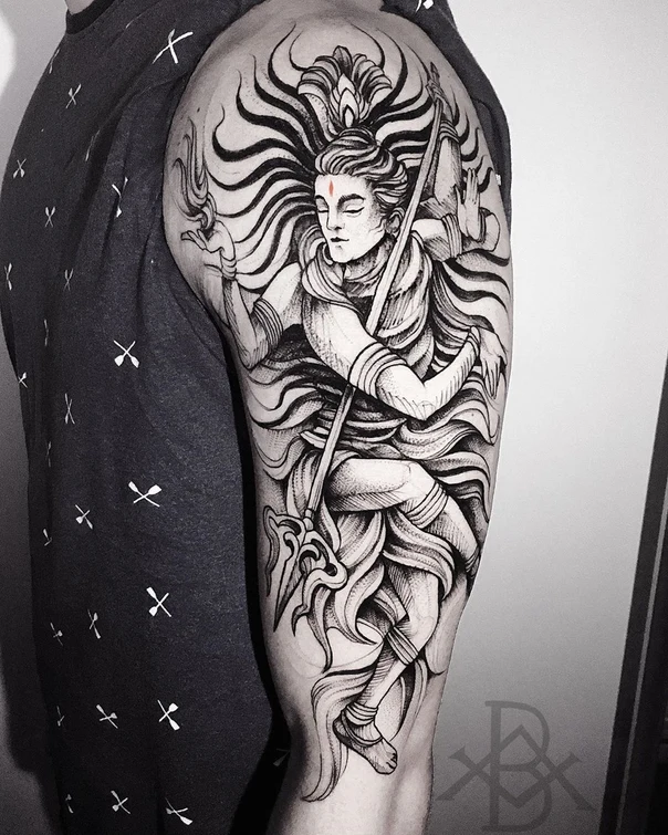 Blackwork Religious, Figure tattoo on Full Sleeve