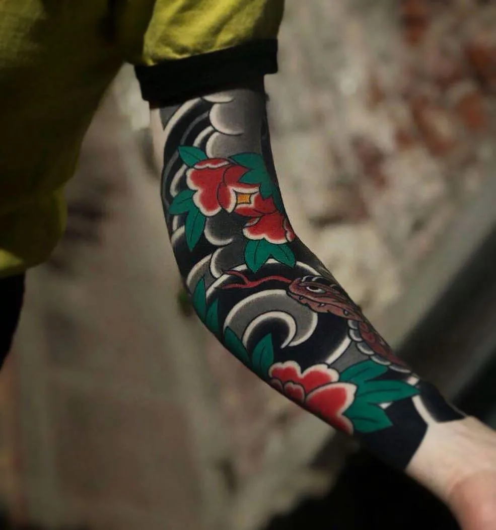 Artista del tatuaggio Ian Det, tatuaggio tradizionale giapponese a colori, tatuaggio orientale | Roma, Italia