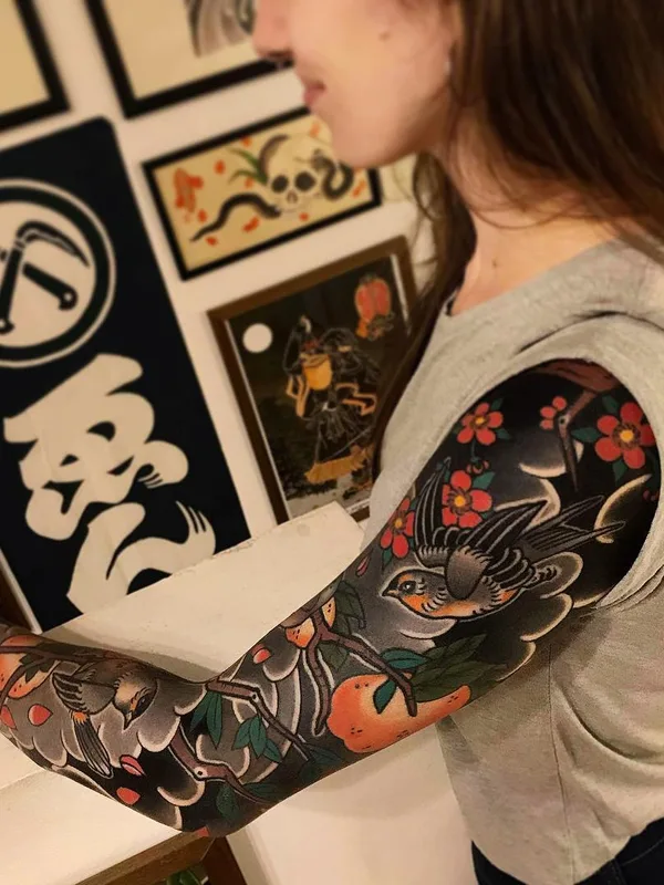 female color japanese Tatuaggio su full sleeve #35357 | Tatuatore Ian Det