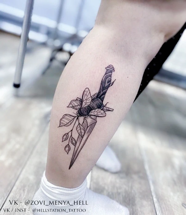 Лайнворк Dagger, Bee tattoo на Икра