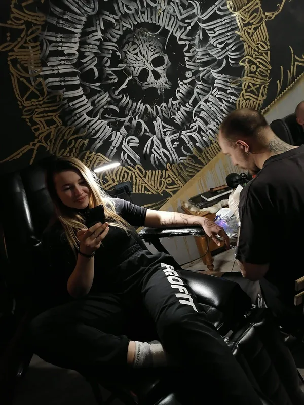 female black linework tattoo on forearm #38612 | Tattoo Artist Kasim