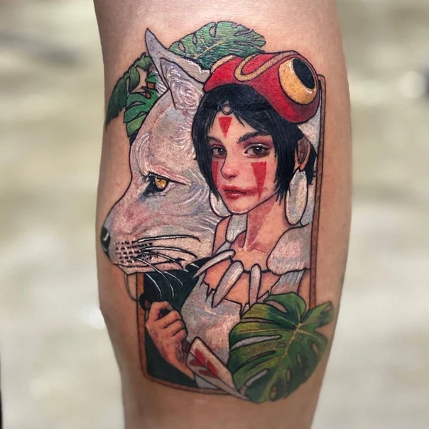 Illustrative Character, Wolf tattoo on Calf