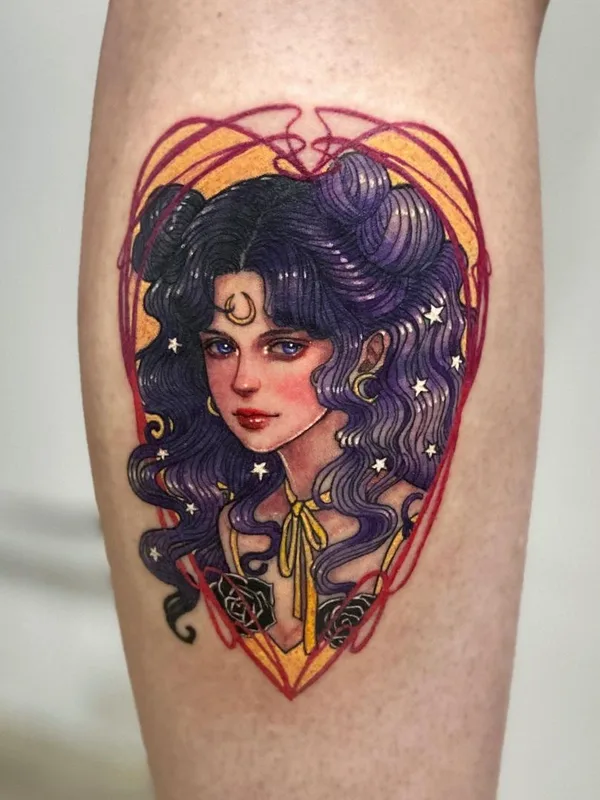 female color illustrative tattoo on calf #38634 | Tattoo Artist LEESU