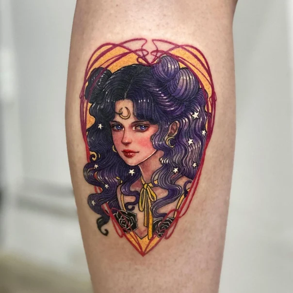 Illustrative Portrait, Stars tattoo on Calf
