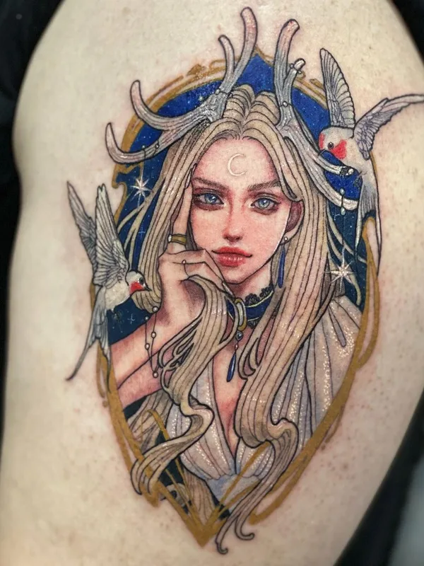 female color illustrative tattoo on shoulder #38639 | Tattoo Artist LEESU