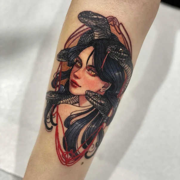 Illustrative Snake, Portrait tattoo on Forearm