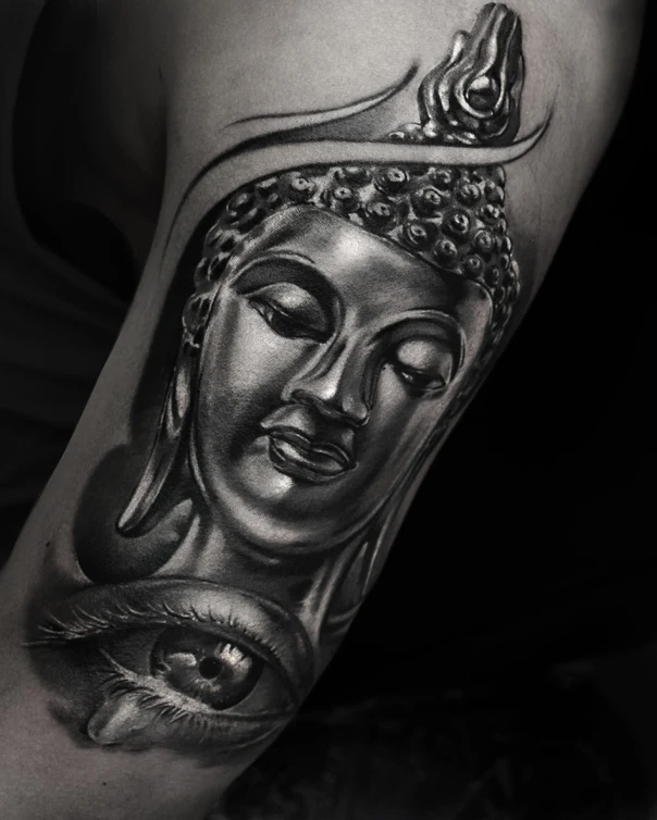 Realism Buddha, Eye tattoo on Forearm