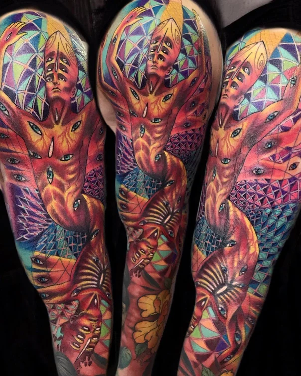 Surrealism Figure, Eyes tattoo on Full Sleeve