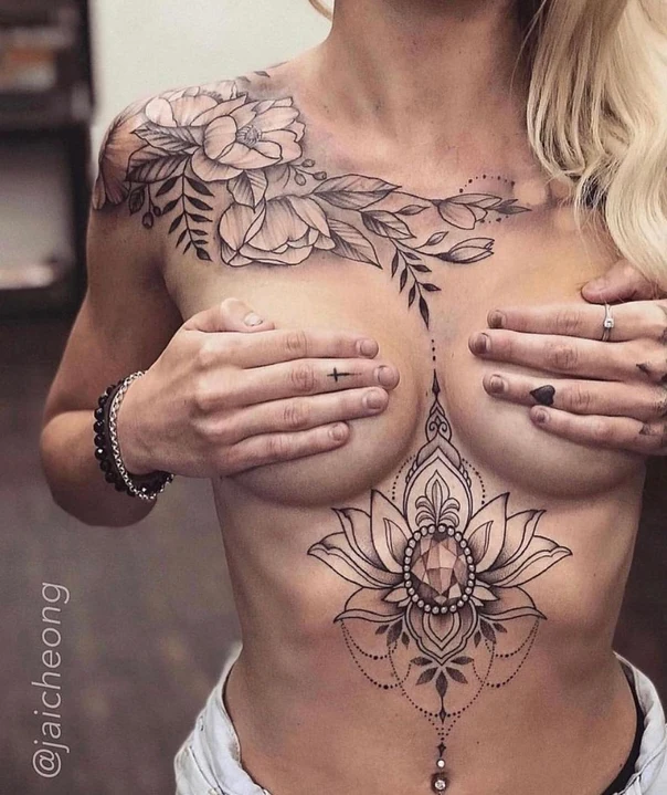 Linework Flower, Mandala tattoo on Sternum