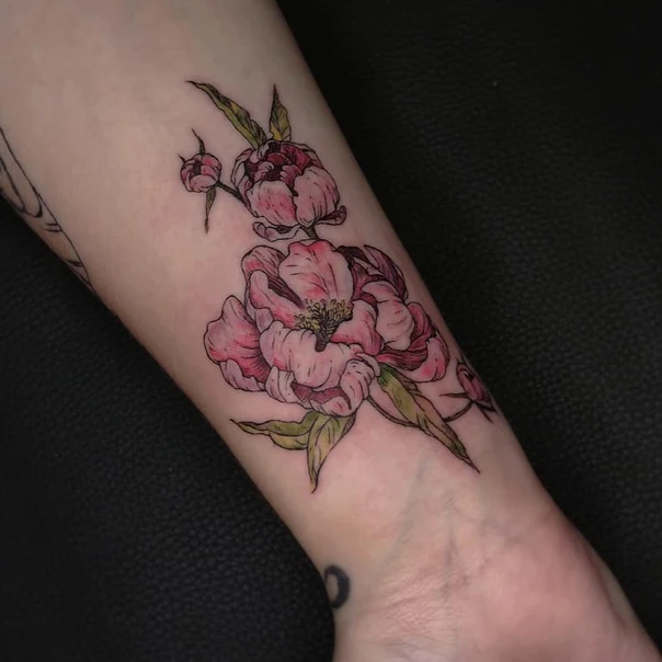 Botanic Flower, Peony tattoo on Forearm