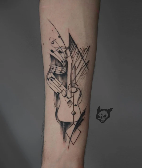 Абстрактная Guitar, Music notes tattoo на Предплечье