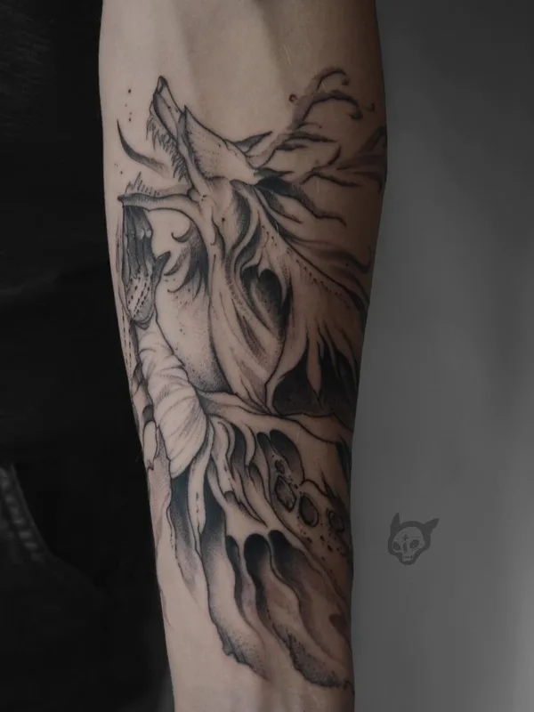 black and grey blackwork татуировка на forearm #49762 | Тату мастер Александра Котардъ