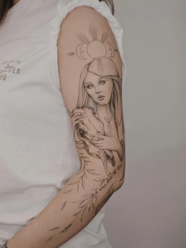 female black and grey sketch 纹身 在 forearm #49823 | 纹身师 Дарья Третьякова