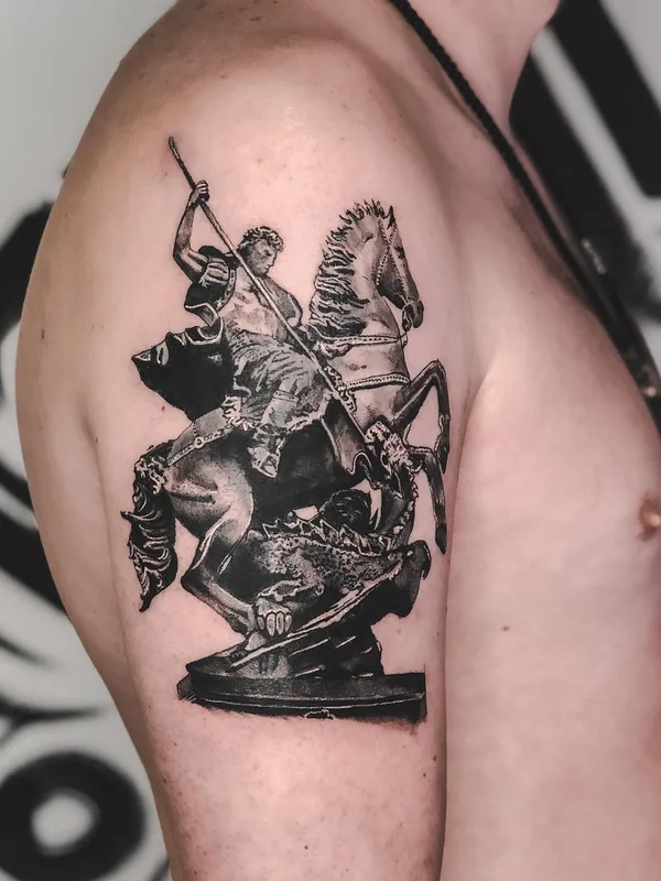 male black and grey realism tattoo auf upper arm #49955 | Tätowierer Слёзы Мамки