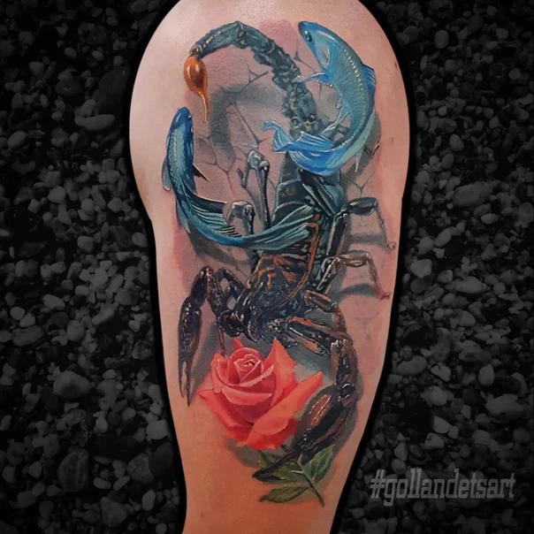 Реализм Scorpion, Fish tattoo на Плечо