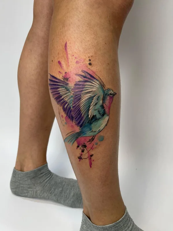 color watercolor tattoo auf calf #50093 | Tätowierer Анна Иванова