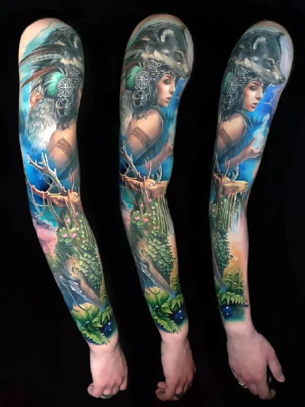 color realism tatuaje en full sleeve #50121 | Tatuador Виктория Степанова