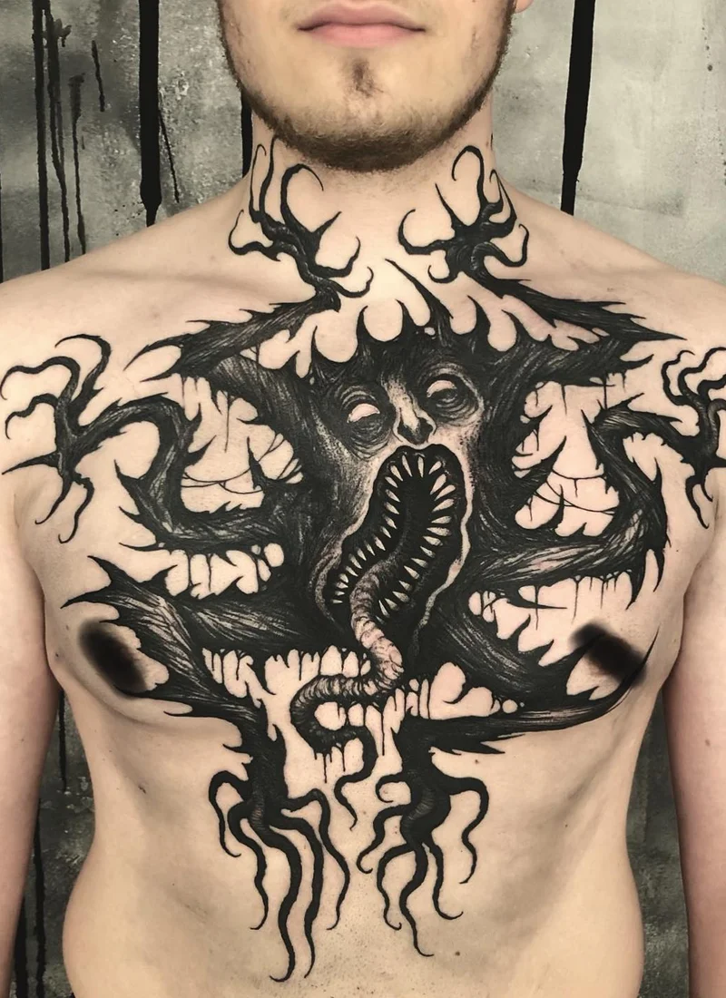 O emboque da escurid&atilde;o na arte de tatuagem de horror por Maldenti