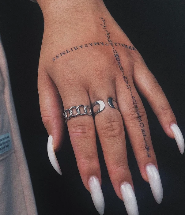 Lettering Text tattoo on Hand