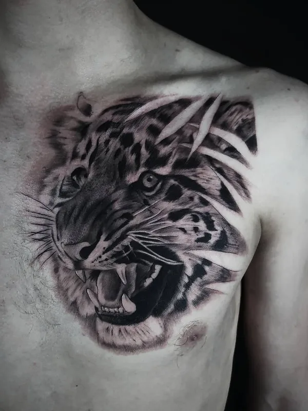 male black and grey realism tattoo auf chest #50299 | Tätowierer Артем