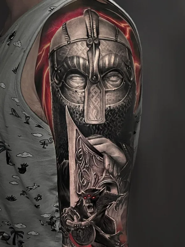 black and grey realism Tatuaggio su full sleeve #50326 | Tatuatore Никита Ерахтин