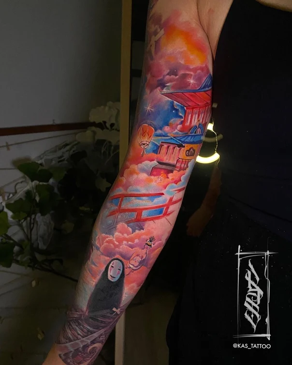 Аниме Anime, Landscape tattoo на Полный рукав