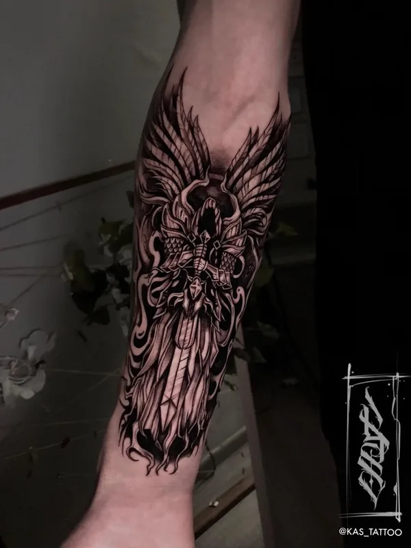 black and grey blackwork 타투 부위 forearm #50421 | 타투이스트 Антон Каменских