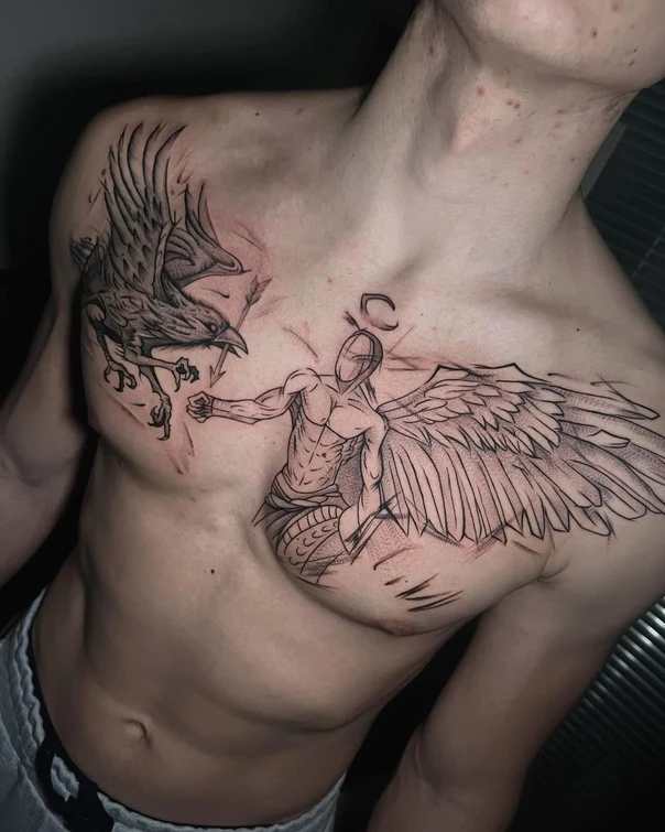 Скетч / Набросочная Angel, Bird tattoo на Грудь