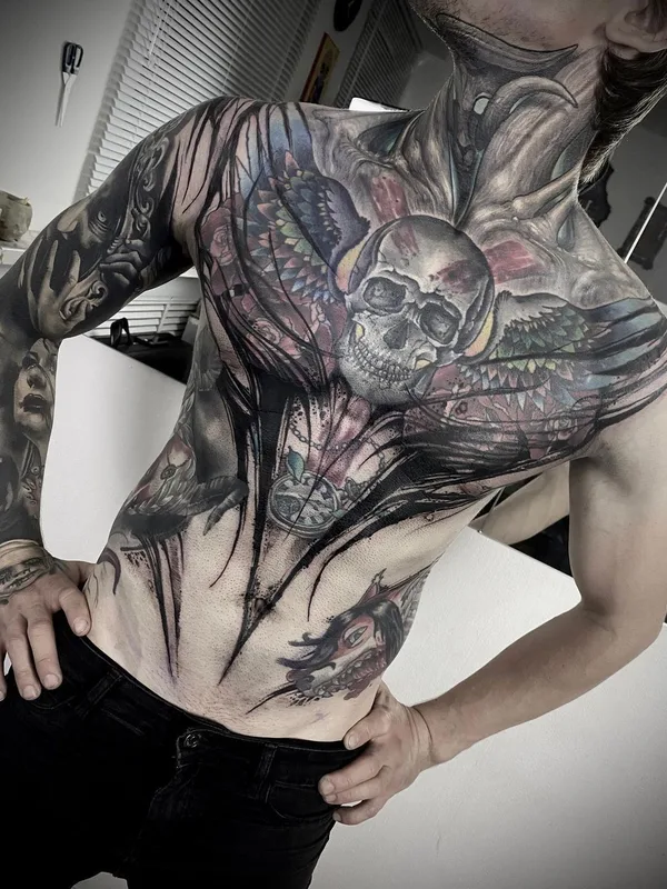 male color black and grey tatouage sur full body #50473 | Artiste tatoueur Иджи Тредгуд