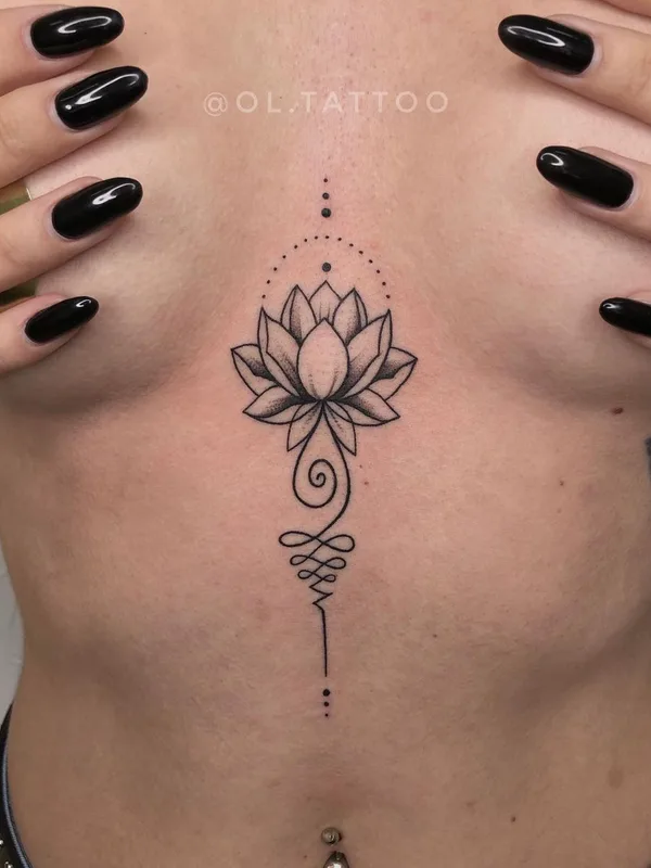 female black linework татуировка на sternum #50535 | Тату мастер Ольга Иванова