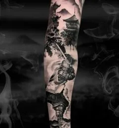 black and grey japanese tatuaje en full sleeve #50540 | Tatuador Миша Макеев
