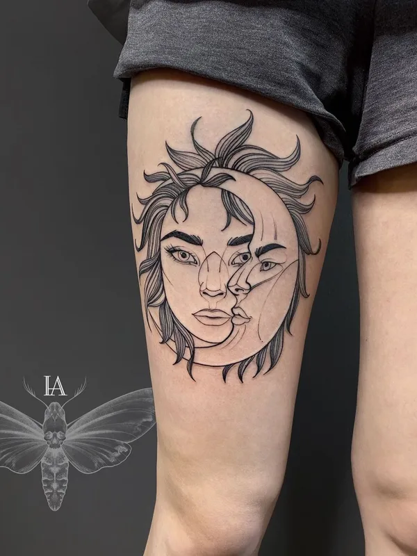 black linework татуировка на thigh #50579 | Тату мастер Арина Инголычева