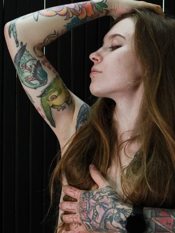 female color illustrative tattoo on full sleeve #50923 | Tattoo Artist Селина Кайл