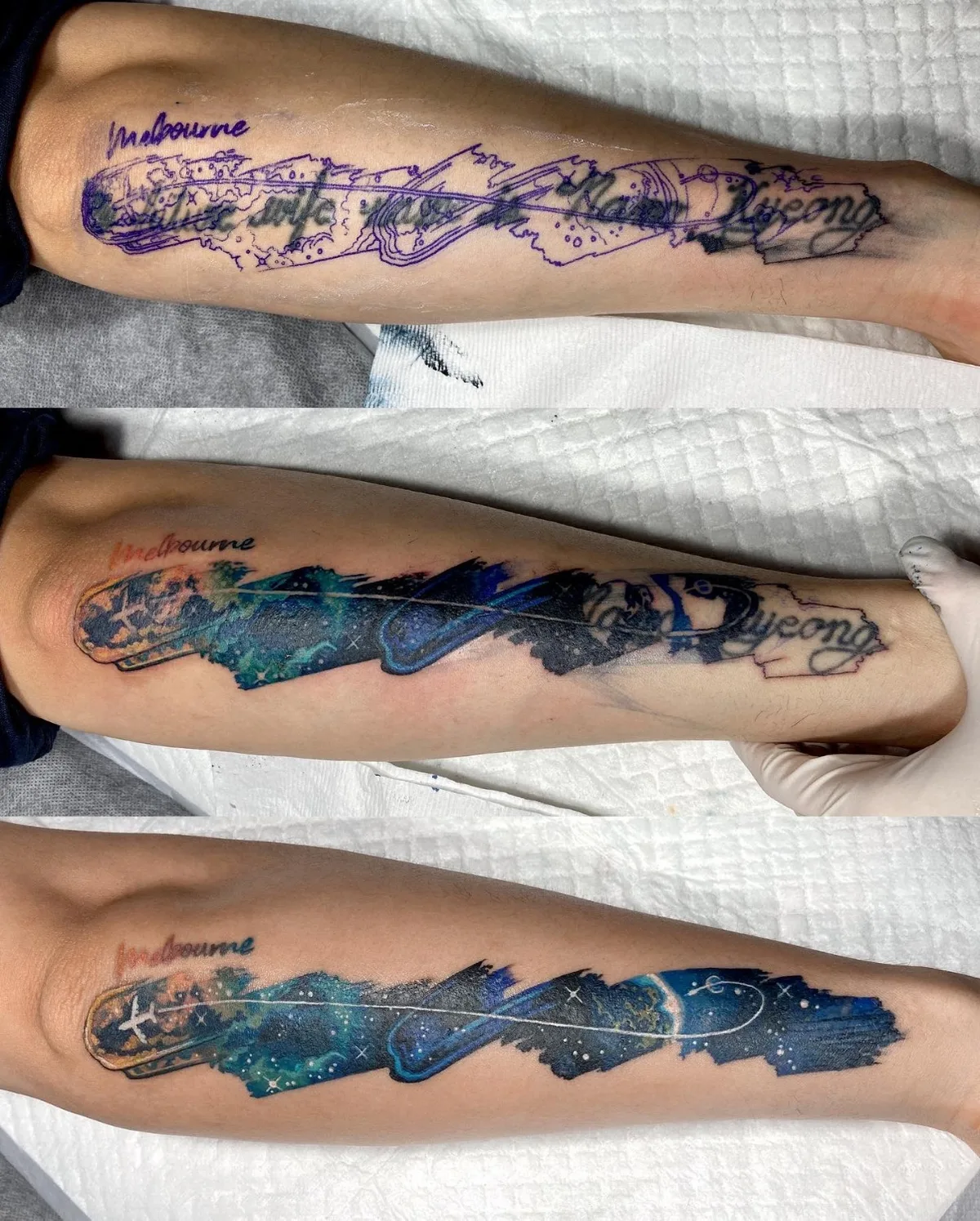 Tattoo on the theme of space overlap of the old tattoo
