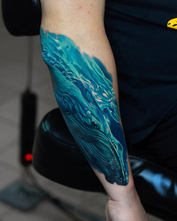 Реализм Whale, Water tattoo на Предплечье