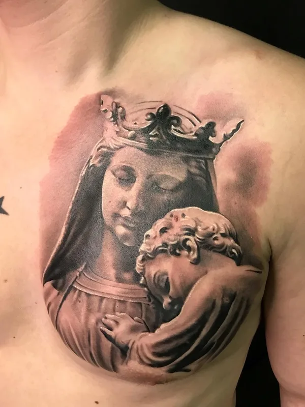 male black and grey realism Tatuagem em chest #51061 | Tatuador Слава Морозов