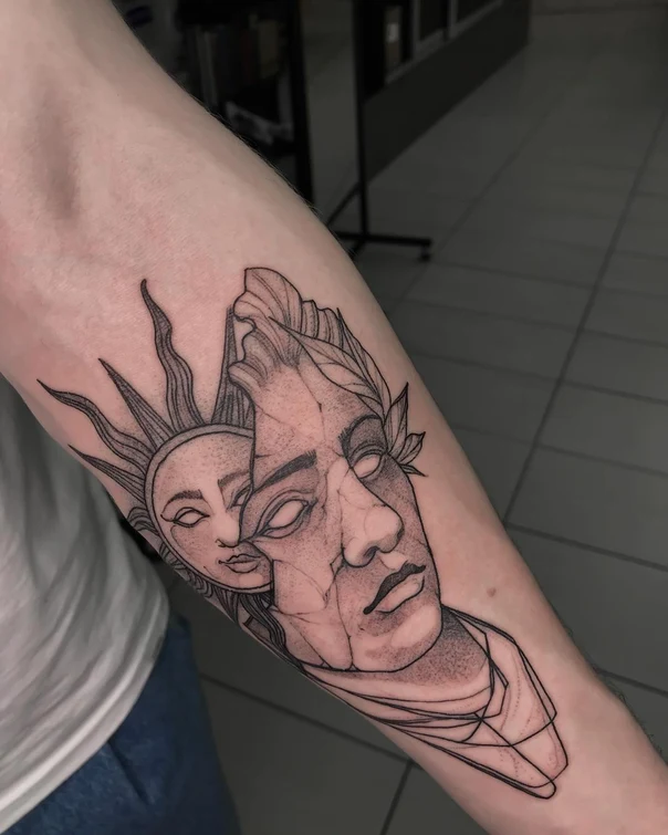 Лайнворк Face, Sun tattoo на Предплечье
