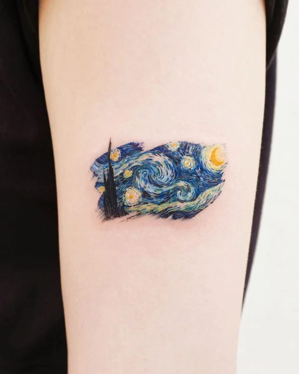Illustrative Landscape, Stars tattoo on Forearm