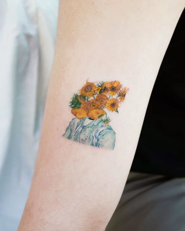 Illustrative Sunflower, Portrait tattoo on Forearm