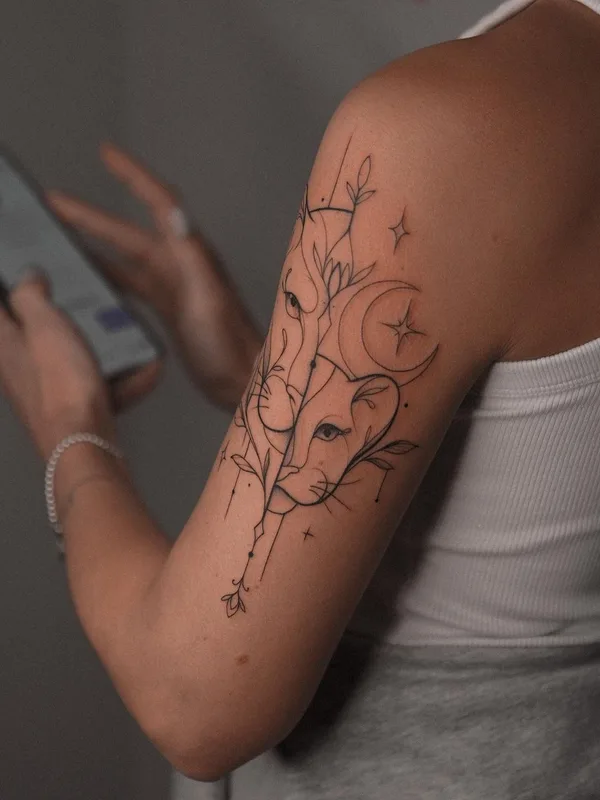 female black linework tatuaje en upper arm #51152 | Tatuador Оля Сивухова