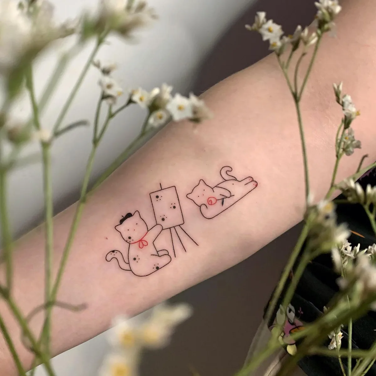 Naughty cats in minimalistic tattoos by Anya Satsuro - image 4